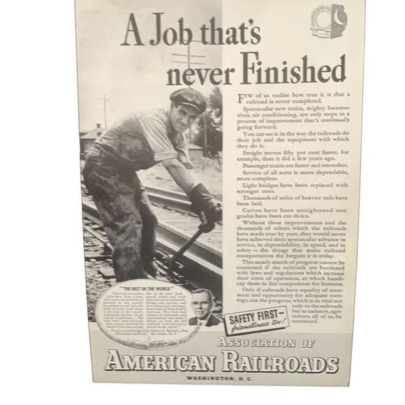 Vintage 1937 Association of American Railroads Job Never Finished Ad Advertiseme - Picture 4 of 4